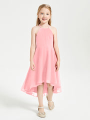 Tea Length Junior Bridesmaid Dresses with Asymmetrical Skirts Flamingo