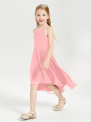 Tea Length Junior Bridesmaid Dresses with Asymmetrical Skirts Flamingo