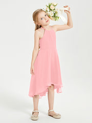 Tea Length Junior Bridesmaid Dresses with Asymmetrical Skirts Flamingo