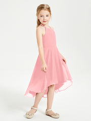 Tea Length Junior Bridesmaid Dresses with Asymmetrical Skirts Flamingo