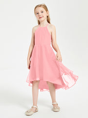 Tea Length Junior Bridesmaid Dresses with Asymmetrical Skirts Flamingo