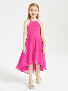 Tea Length Junior Bridesmaid Dresses with Asymmetrical Skirts Fuchsia