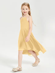 Tea Length Junior Bridesmaid Dresses with Asymmetrical Skirts Gold