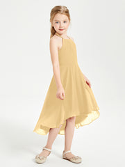 Tea Length Junior Bridesmaid Dresses with Asymmetrical Skirts Gold