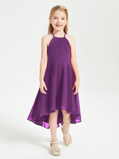 Tea Length Junior Bridesmaid Dresses with Asymmetrical Skirts Grape