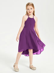 Tea Length Junior Bridesmaid Dresses with Asymmetrical Skirts Grape