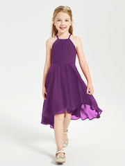 Tea Length Junior Bridesmaid Dresses with Asymmetrical Skirts Grape