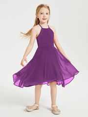 Tea Length Junior Bridesmaid Dresses with Asymmetrical Skirts Grape