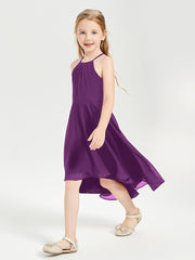 Tea Length Junior Bridesmaid Dresses with Asymmetrical Skirts Grape