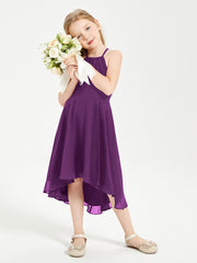 Tea Length Junior Bridesmaid Dresses with Asymmetrical Skirts Grape