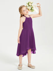 Tea Length Junior Bridesmaid Dresses with Asymmetrical Skirts Grape