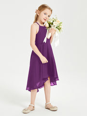 Tea Length Junior Bridesmaid Dresses with Asymmetrical Skirts Grape