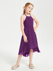 Tea Length Junior Bridesmaid Dresses with Asymmetrical Skirts Grape