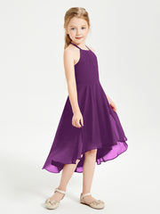 Tea Length Junior Bridesmaid Dresses with Asymmetrical Skirts Grape