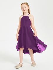 Tea Length Junior Bridesmaid Dresses with Asymmetrical Skirts Grape