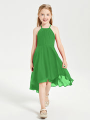 Tea Length Junior Bridesmaid Dresses with Asymmetrical Skirts Green