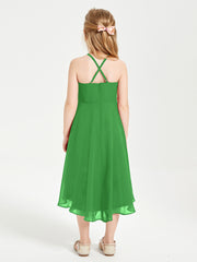 Tea Length Junior Bridesmaid Dresses with Asymmetrical Skirts Green