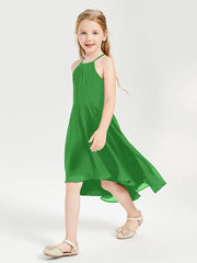 Tea Length Junior Bridesmaid Dresses with Asymmetrical Skirts Green