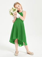 Tea Length Junior Bridesmaid Dresses with Asymmetrical Skirts Green