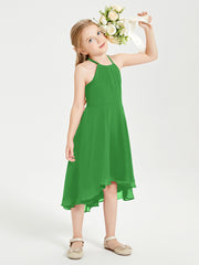 Tea Length Junior Bridesmaid Dresses with Asymmetrical Skirts Green
