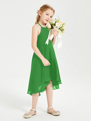 Tea Length Junior Bridesmaid Dresses with Asymmetrical Skirts Green