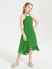Tea Length Junior Bridesmaid Dresses with Asymmetrical Skirts Green