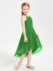 Tea Length Junior Bridesmaid Dresses with Asymmetrical Skirts Green