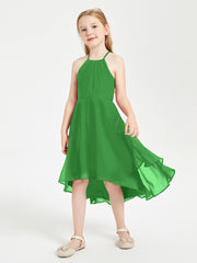 Tea Length Junior Bridesmaid Dresses with Asymmetrical Skirts Green