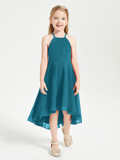 Tea Length Junior Bridesmaid Dresses with Asymmetrical Skirts Ink Blue