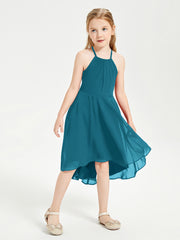 Tea Length Junior Bridesmaid Dresses with Asymmetrical Skirts Ink Blue
