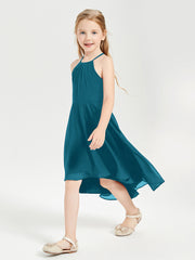 Tea Length Junior Bridesmaid Dresses with Asymmetrical Skirts Ink Blue