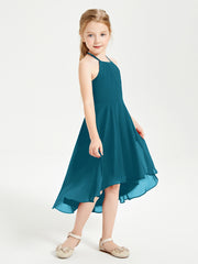 Tea Length Junior Bridesmaid Dresses with Asymmetrical Skirts Ink Blue