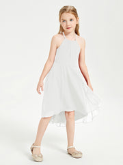 Tea Length Junior Bridesmaid Dresses with Asymmetrical Skirts Ivory