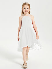 Tea Length Junior Bridesmaid Dresses with Asymmetrical Skirts Ivory
