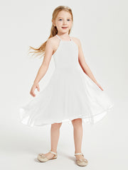 Tea Length Junior Bridesmaid Dresses with Asymmetrical Skirts Ivory