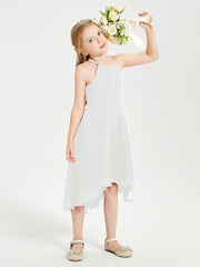 Tea Length Junior Bridesmaid Dresses with Asymmetrical Skirts Ivory