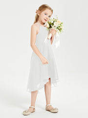 Tea Length Junior Bridesmaid Dresses with Asymmetrical Skirts Ivory