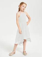 Tea Length Junior Bridesmaid Dresses with Asymmetrical Skirts Ivory