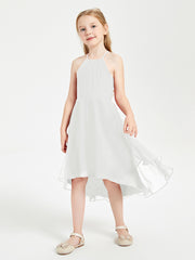 Tea Length Junior Bridesmaid Dresses with Asymmetrical Skirts Ivory