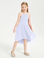 Tea Length Junior Bridesmaid Dresses with Asymmetrical Skirts Lavender
