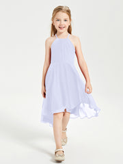 Tea Length Junior Bridesmaid Dresses with Asymmetrical Skirts Lavender