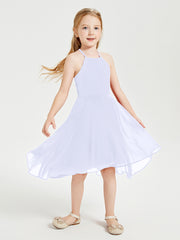Tea Length Junior Bridesmaid Dresses with Asymmetrical Skirts Lavender
