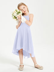 Tea Length Junior Bridesmaid Dresses with Asymmetrical Skirts Lavender
