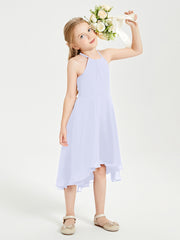 Tea Length Junior Bridesmaid Dresses with Asymmetrical Skirts Lavender