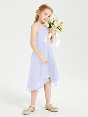 Tea Length Junior Bridesmaid Dresses with Asymmetrical Skirts Lavender