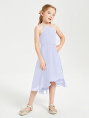 Tea Length Junior Bridesmaid Dresses with Asymmetrical Skirts Lavender