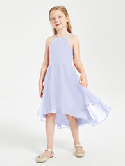 Tea Length Junior Bridesmaid Dresses with Asymmetrical Skirts Lavender