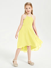Tea Length Junior Bridesmaid Dresses with Asymmetrical Skirts Lemon