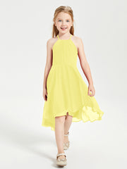 Tea Length Junior Bridesmaid Dresses with Asymmetrical Skirts Lemon
