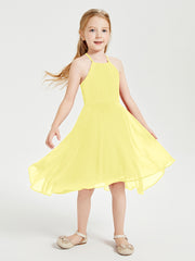 Tea Length Junior Bridesmaid Dresses with Asymmetrical Skirts Lemon